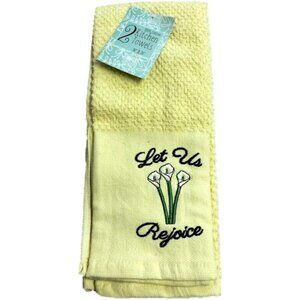2-Pack Cotton Kitchen Towels With Embroidered Design & Textured Waffle Weave